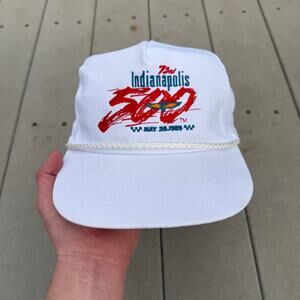Vintage 1989 Indianapolis 500 NASCAR Racing White Red Roper SnapBack Hat Cap
